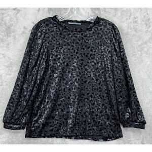 Elliott Lauren Blouse Womens Medium Velvet Metallic Burn Out Puff Sleeve Holiday